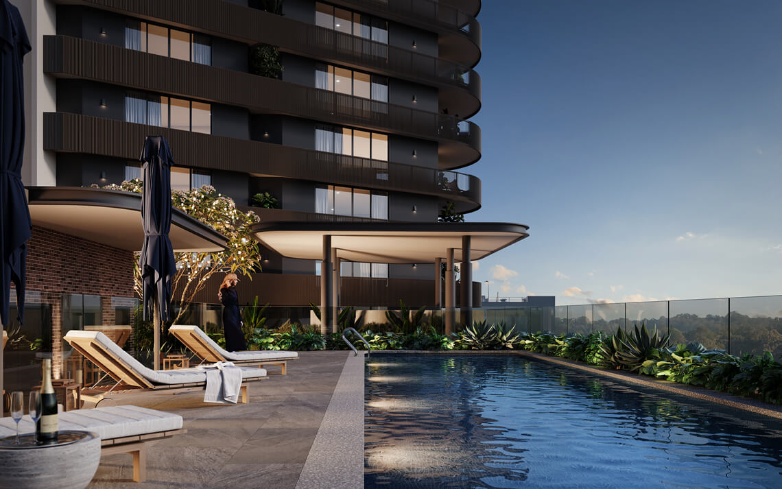 Western Sydney region apartment pool side view